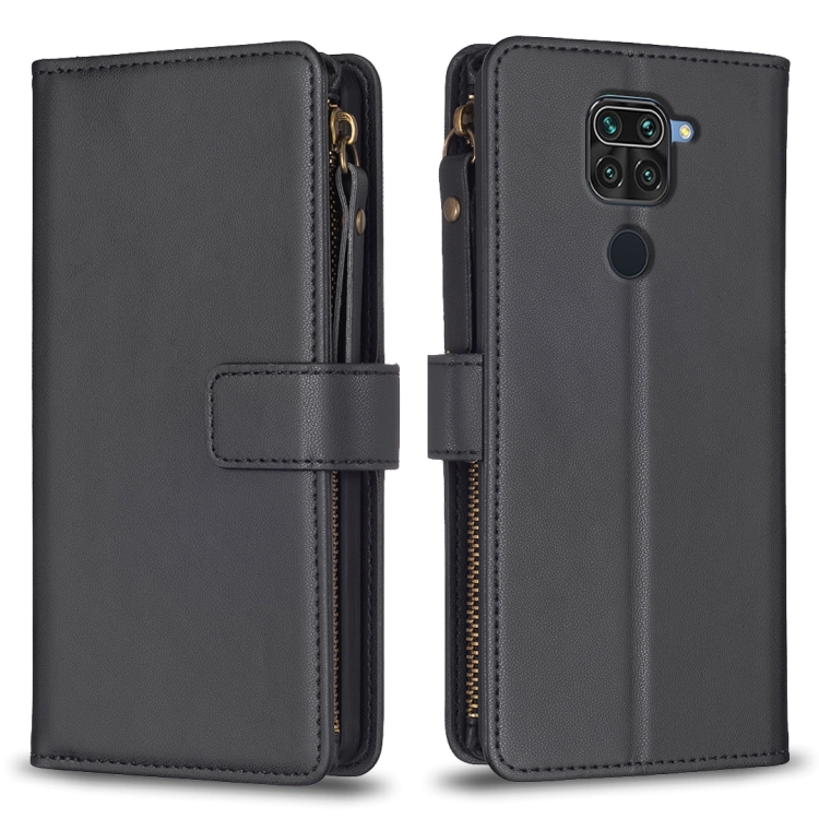 

For Xiaomi Redmi Note 9 9 Card Slots Zipper Wallet Leather Flip Phone Case(Black)