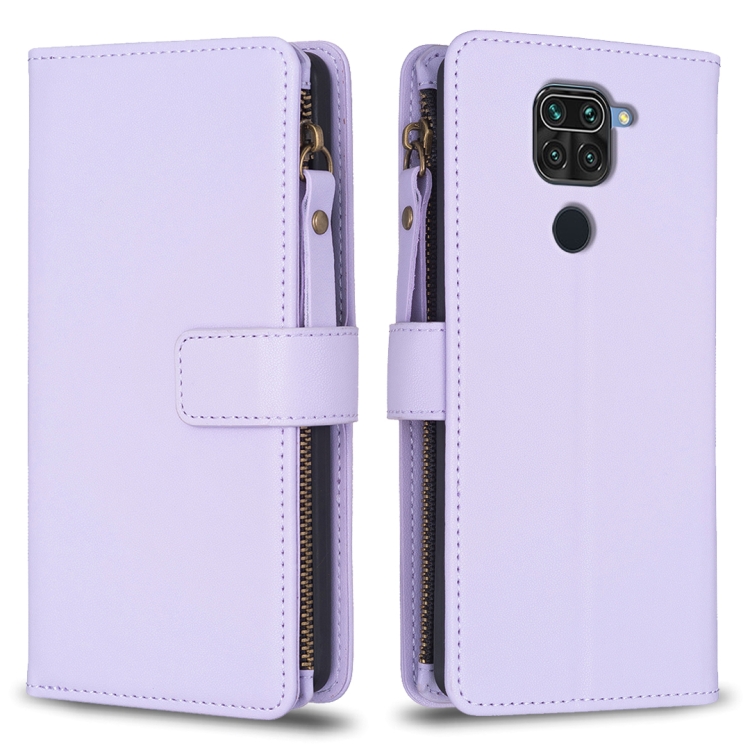 

For Xiaomi Redmi Note 9 9 Card Slots Zipper Wallet Leather Flip Phone Case(Light Purple)