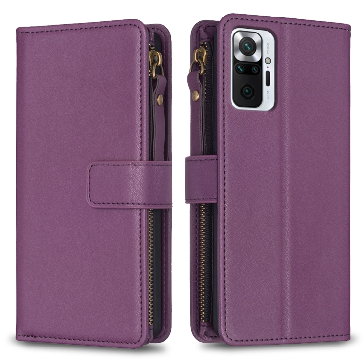 

For Xiaomi Redmi Note 10 Pro 9 Card Slots Zipper Wallet Leather Flip Phone Case(Dark Purple)