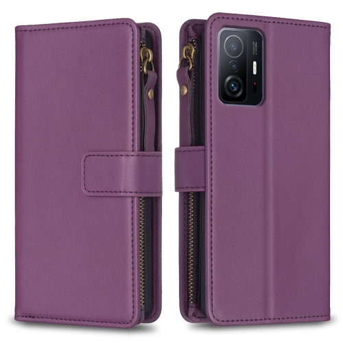 

For Xiaomi Mi 11T / 11T Pro 9 Card Slots Zipper Wallet Leather Flip Phone Case(Dark Purple)