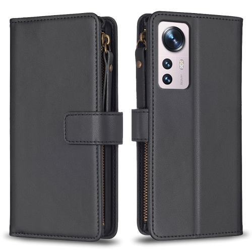 

For Xiaomi 12 9 Card Slots Zipper Wallet Leather Flip Phone Case(Black)