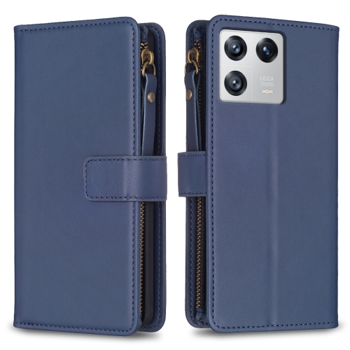 

For Xiaomi 13 9 Card Slots Zipper Wallet Leather Flip Phone Case(Blue)