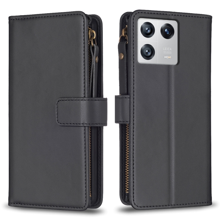 

For Xiaomi 13 9 Card Slots Zipper Wallet Leather Flip Phone Case(Black)