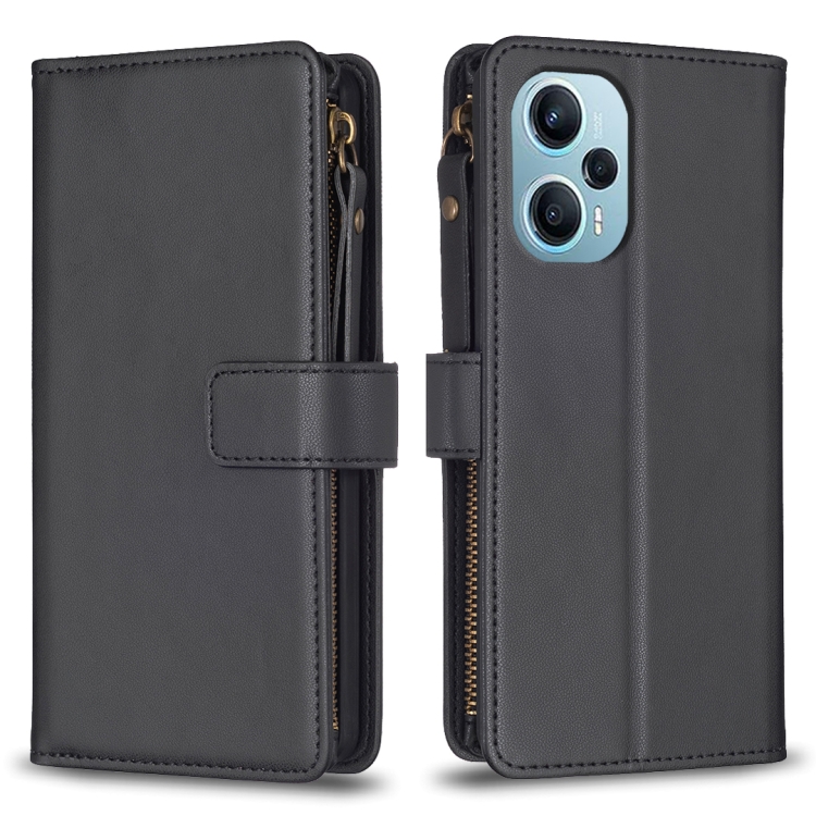 

For Xiaomi Poco F5 5G 9 Card Slots Zipper Wallet Leather Flip Phone Case(Black)