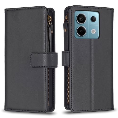 

For Xiaomi Redmi Note 13 Pro 5G 9 Card Slots Zipper Wallet Leather Flip Phone Case(Black)