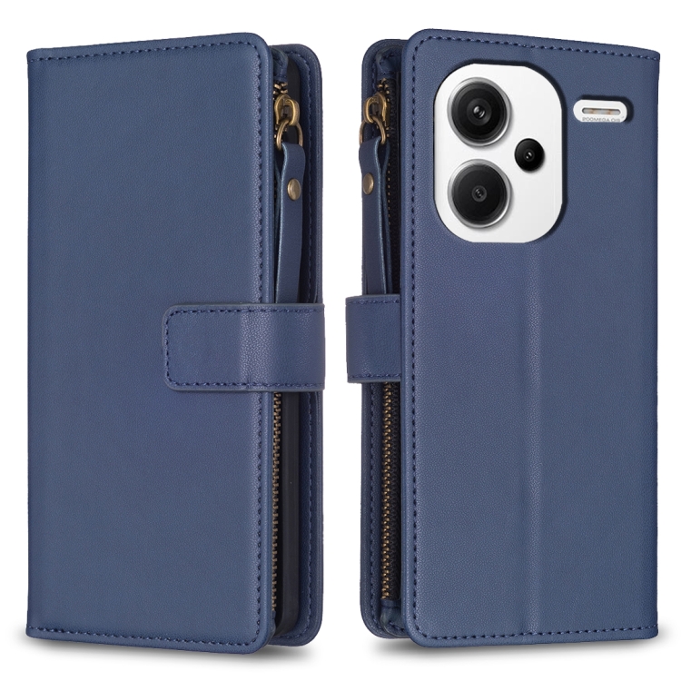 

For Xiaomi Redmi Note 13 Pro+ 5G 9 Card Slots Zipper Wallet Leather Flip Phone Case(Blue)