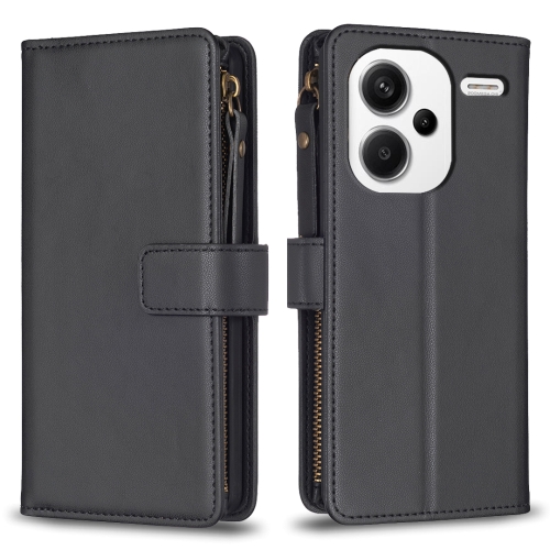 

For Xiaomi Redmi Note 13 Pro+ 5G 9 Card Slots Zipper Wallet Leather Flip Phone Case(Black)