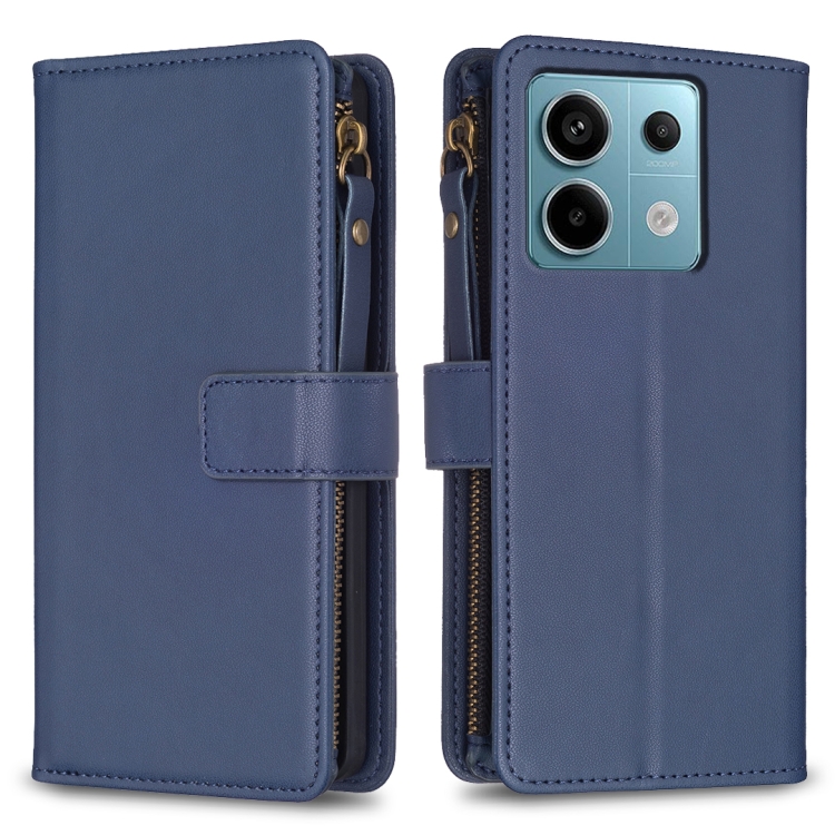 

For Xiaomi Redmi Note 13 Pro 4G Global 9 Card Slots Zipper Wallet Leather Flip Phone Case(Blue)