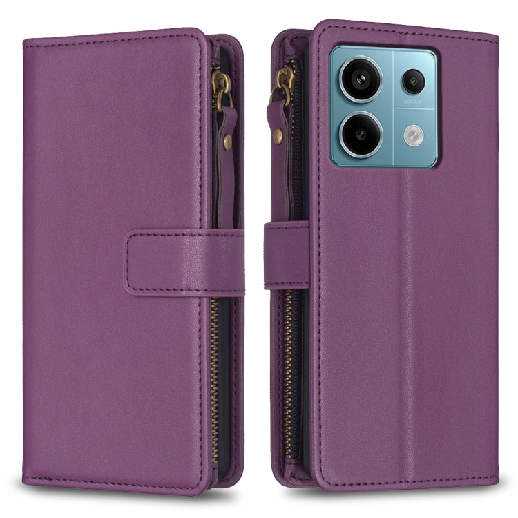 

For Xiaomi Redmi Note 13 Pro 4G Global 9 Card Slots Zipper Wallet Leather Flip Phone Case(Dark Purple)