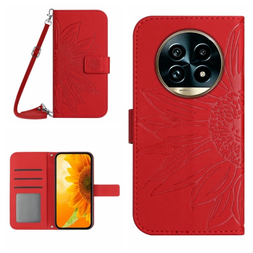 

For Realme 13 Pro 5G / 13 Pro+ 5G Skin Feel Sun Flower Embossed Flip Leather Phone Case with Lanyard(Red)