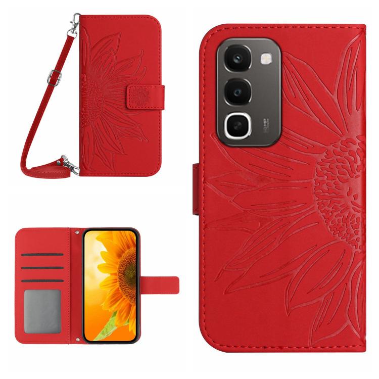 

For Realme C100 4G Skin Feel Sun Flower Embossed Flip Leather Phone Case with Lanyard(Red)
