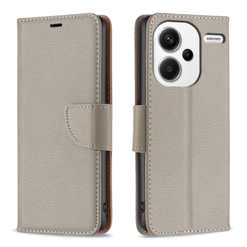 For Xiaomi Redmi Note 13 Pro+ 5G Litchi Texture Pure Color Leather Phone Case(Grey) fob key 3 buttons case blanks for buick excelle xt folding flip remote key shell