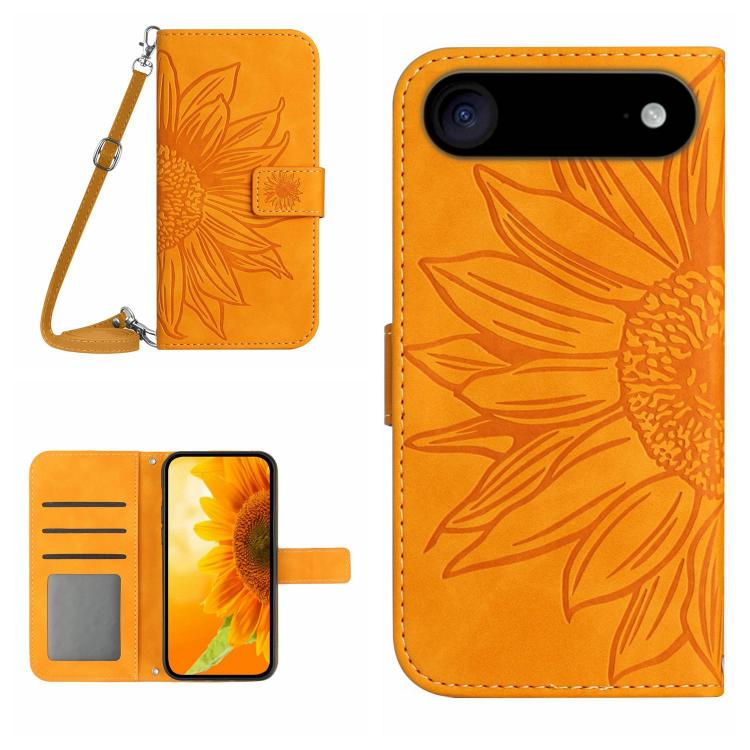 

For iPhone 17 Air Skin Feel Sun Flower Embossed Flip Leather Phone Case with Lanyard(Yellow)