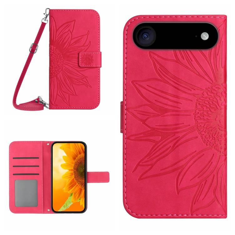 

For iPhone 17 Air Skin Feel Sun Flower Embossed Flip Leather Phone Case with Lanyard(Rose Red)