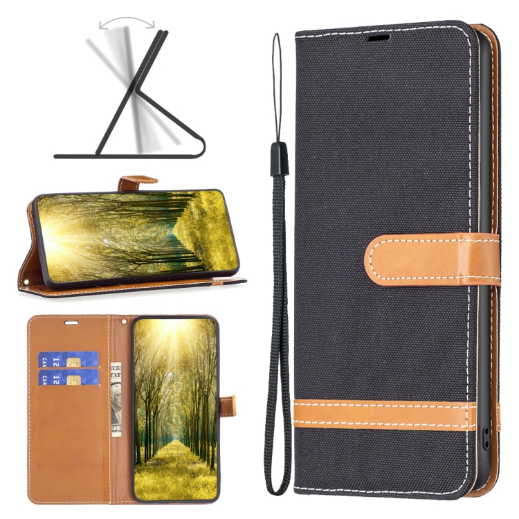 

For Xiaomi Redmi 12 4G Color Block Denim Texture Leather Phone Case(Black)