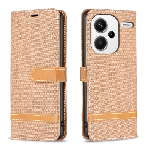 For Xiaomi Redmi Note 13 Pro+ 5G Color Block Denim Texture Leather Phone Case(Brown) for oppo a98 5g denim texture casual style horizontal flip leather case khaki
