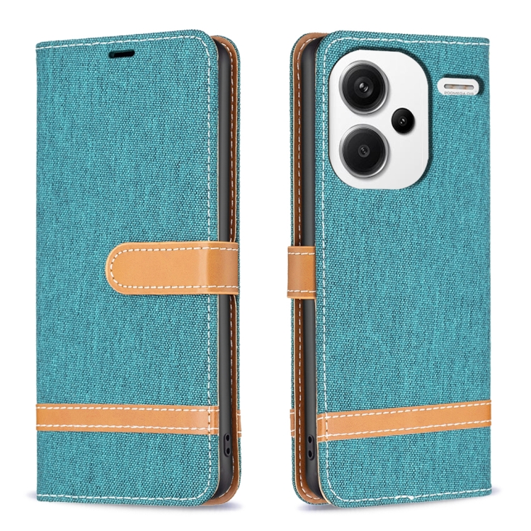 

For Xiaomi Redmi Note 13 Pro+ 5G Color Block Denim Texture Leather Phone Case(Green)