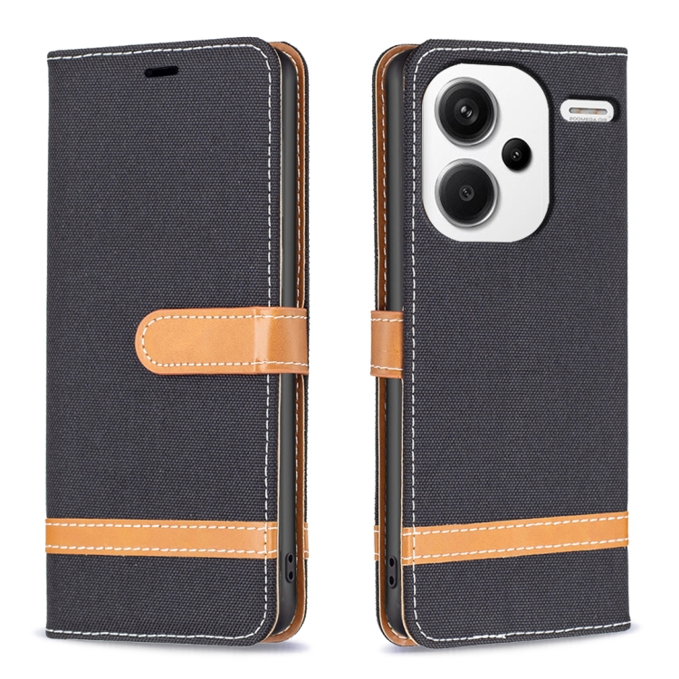 

For Xiaomi Redmi Note 13 Pro+ Color Block Denim Texture Leather Phone Case(Black)