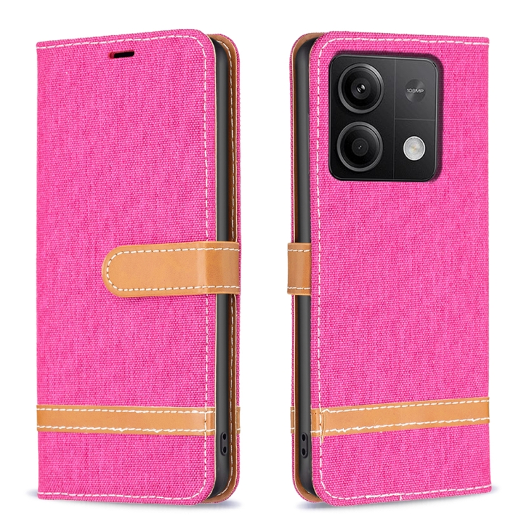 

For Xiaomi Redmi Note 13 Color Block Denim Texture Leather Phone Case(Rose Red)