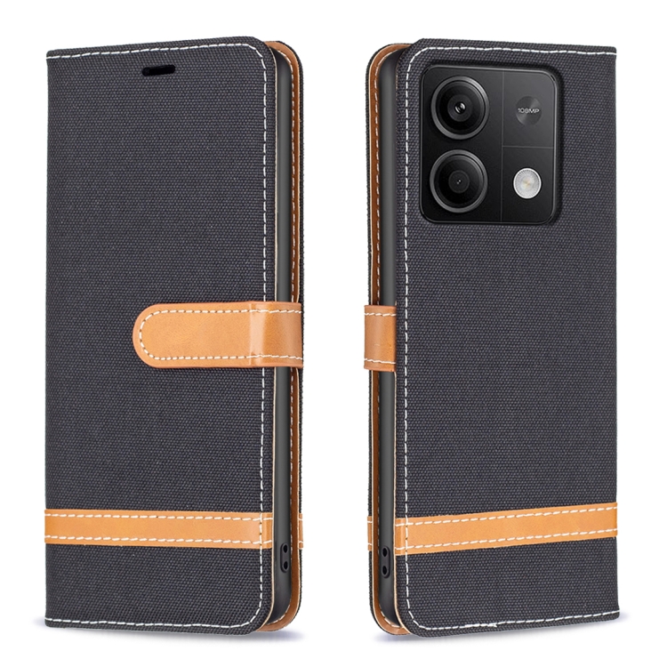 

For Xiaomi Redmi Note 13 Color Block Denim Texture Leather Phone Case(Black)