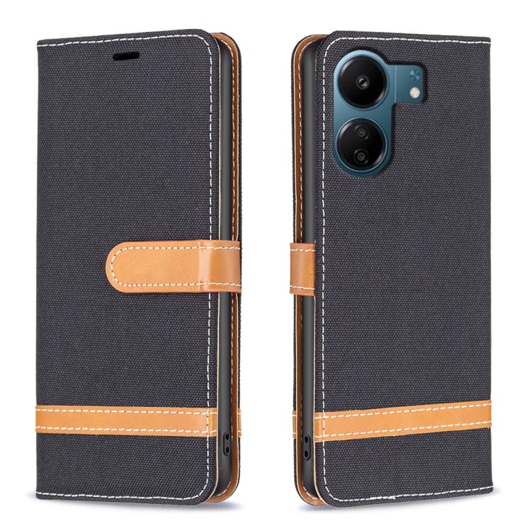 

For Xiaomi Redmi 13C Color Block Denim Texture Leather Phone Case(Black)
