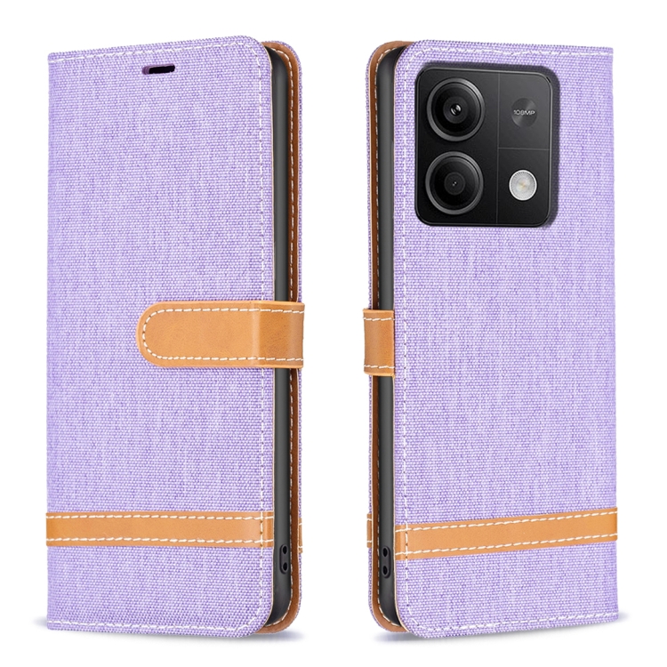 

For Xiaomi Redmi Note 13 4G Global Color Block Denim Texture Leather Phone Case(Purple)