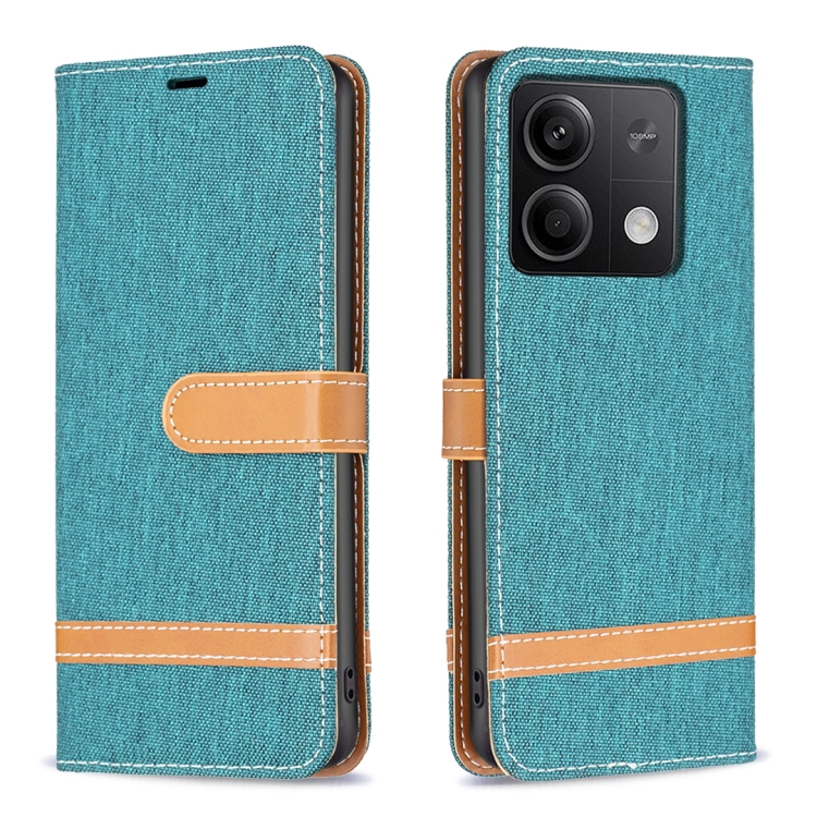 

For Xiaomi Redmi Note 13 4G Global Color Block Denim Texture Leather Phone Case(Green)