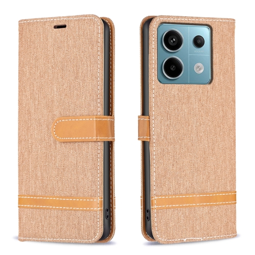 For Xiaomi Redmi Note 13 Pro 4G Global Color Block Denim Texture Leather Phone Case(Brown) for vivo x100 pro denim texture flip leather phone case khaki