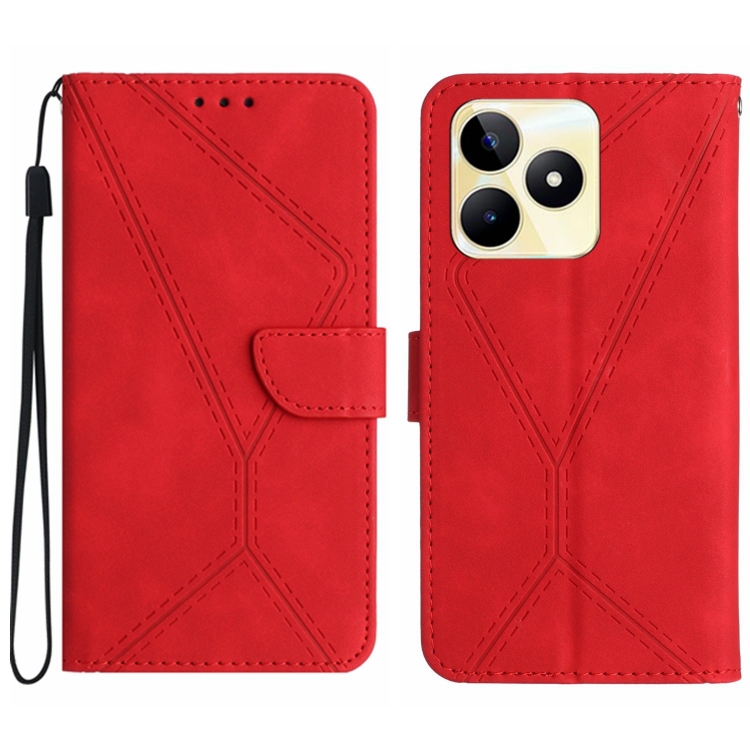 

For Realme C53 Stitching Embossed Leather Phone Case(Red)