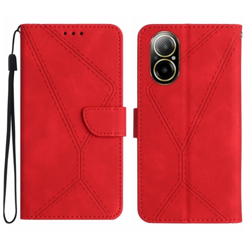 

For Realme C67 4G Stitching Embossed Leather Phone Case(Red)