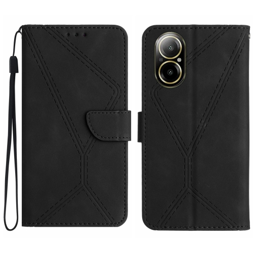 

For Realme C67 4G Stitching Embossed Leather Phone Case(Black)
