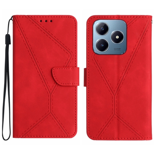 

For Realme C63 4G Global/ C61 Stitching Embossed Leather Phone Case(Red)