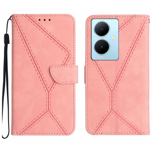 

For vivo Y78+ Stitching Embossed Leather Phone Case(Pink)