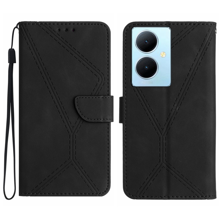 

For vivo Y78+ Stitching Embossed Leather Phone Case(Black)