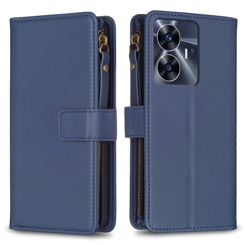 

For Realme C55 9 Card Slots Zipper Wallet Leather Flip Phone Case(Blue)