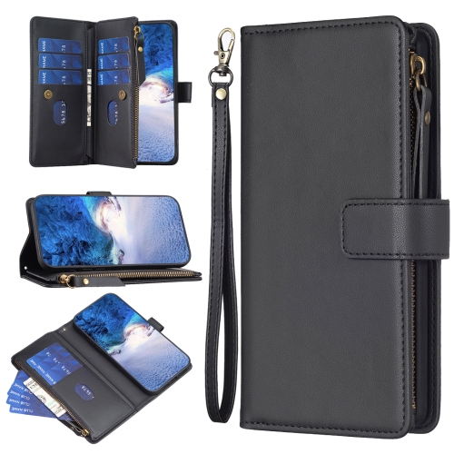 

For Realme C53 9 Card Slots Zipper Wallet Leather Flip Phone Case(Black)