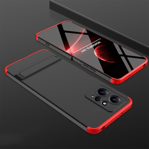 

For Xiaomi Redmi Note 12 4G GKK Three Stage Splicing Full Coverage PC Phone Case with Stand(Black Red)