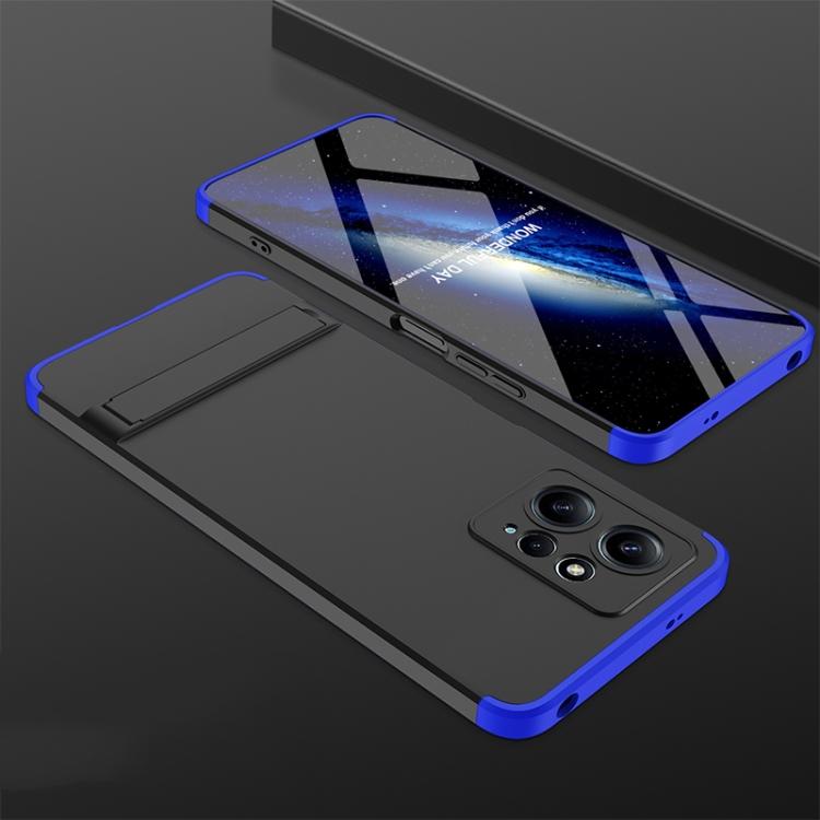 

For Xiaomi Redmi Note 12 4G GKK Three Stage Splicing Full Coverage PC Phone Case with Stand(Black Blue)