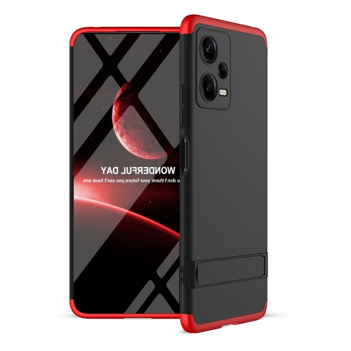 

For Xiaomi Redmi 12R GKK Three Stage Splicing Full Coverage PC Phone Case with Stand(Black Red)