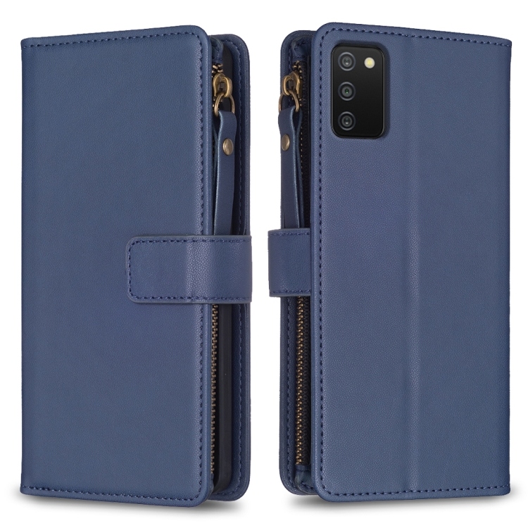 

For Samsung Galaxy A03s 9 Card Slots Zipper Wallet Leather Flip Phone Case(Blue)