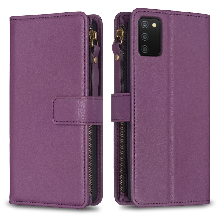 

For Samsung Galaxy A03s 9 Card Slots Zipper Wallet Leather Flip Phone Case(Dark Purple)