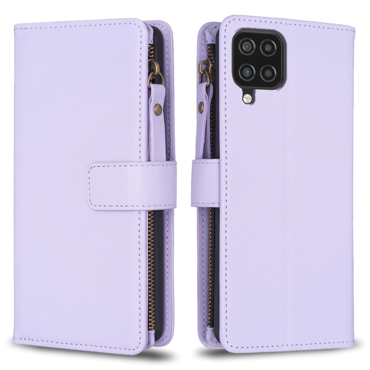 

For Samsung Galaxy A12 9 Card Slots Zipper Wallet Leather Flip Phone Case(Light Purple)