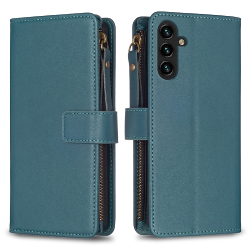 

For Samsung Galaxy A13 9 Card Slots Zipper Wallet Leather Flip Phone Case(Green)