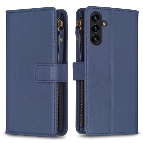 

For Samsung Galaxy A13 9 Card Slots Zipper Wallet Leather Flip Phone Case(Blue)