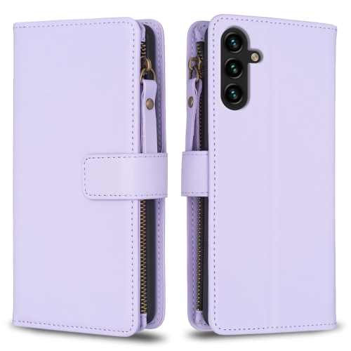 

For Samsung Galaxy A13 9 Card Slots Zipper Wallet Leather Flip Phone Case(Light Purple)