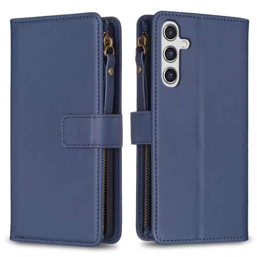 

For Samsung Galaxy A14 9 Card Slots Zipper Wallet Leather Flip Phone Case(Blue)