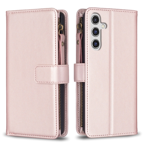 

For Samsung Galaxy A14 9 Card Slots Zipper Wallet Leather Flip Phone Case(Rose Gold)