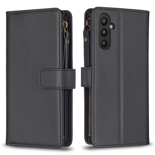 

For Samsung Galaxy A24 4G 9 Card Slots Zipper Wallet Leather Flip Phone Case(Black)