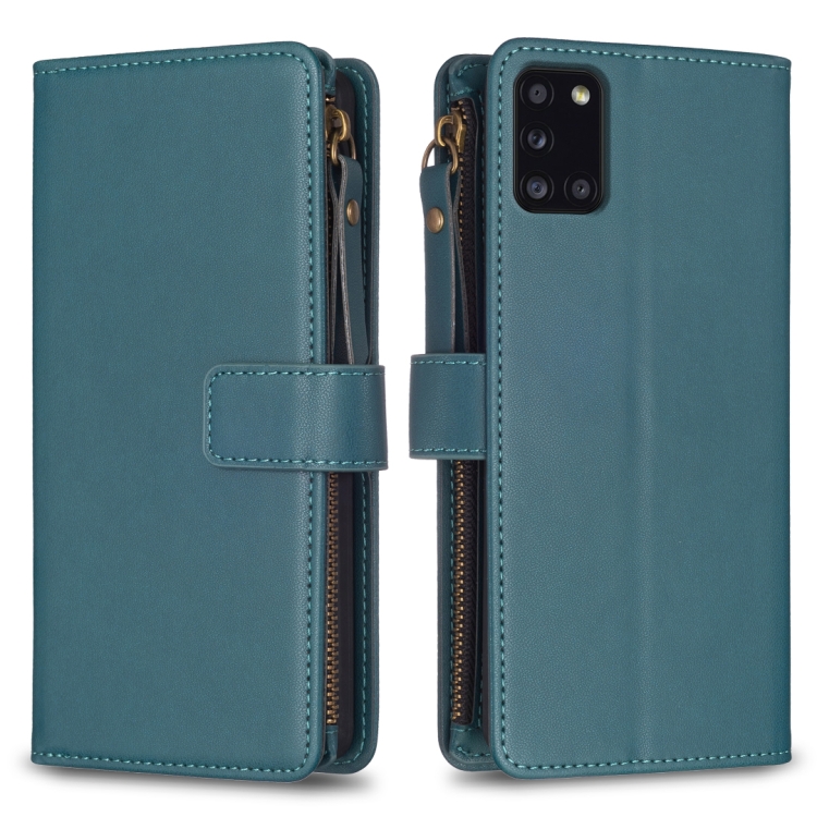 

For Samsung Galaxy A31 9 Card Slots Zipper Wallet Leather Flip Phone Case(Green)