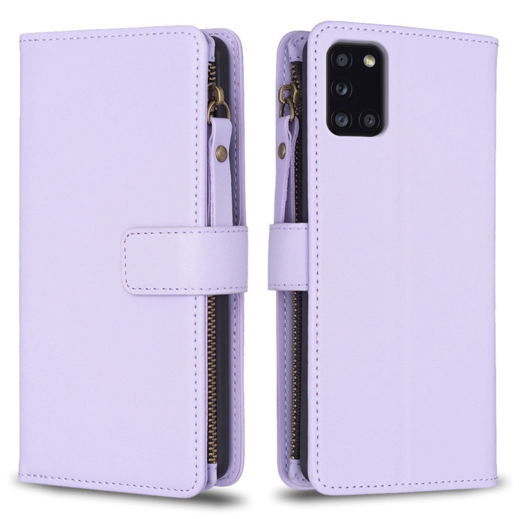 

For Samsung Galaxy A31 9 Card Slots Zipper Wallet Leather Flip Phone Case(Light Purple)